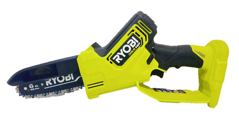 18V Brushless Compact Pruning Mini Chainsaw Kit with Battery and Charger, 6 Inch Bar, shown with HP power and oil-free design