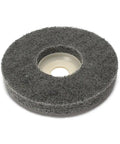 Five Piece 4 Inch Gray Nylon Fiber Polishing Wheels Set With 16mm Bore for Metal Finishing and Surface Prep gray wheel closeup view