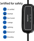 Heavy Duty Portable Level 1 And 2 EV Charger 16 Amp 110 To 240 Volt SAE J1772 Electric Car Charging Cable safety certification features