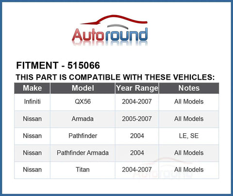 Infiniti and Nissan vehicle compatibility chart for Front Wheel Bearing Hub Assembly 515066 6 Lug With ABS For Nissan Titan Armada