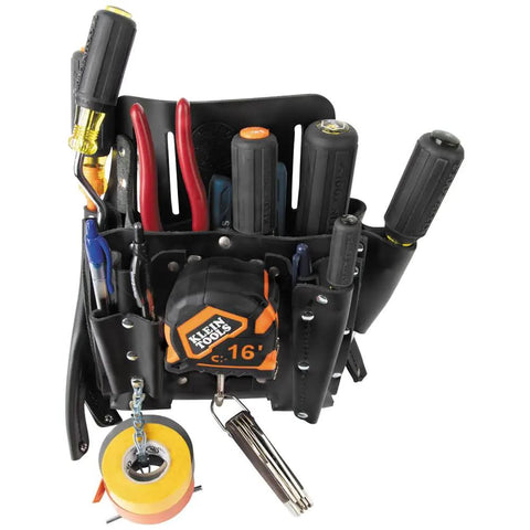Sturdy Leather Tool Pouch With Eleven Pockets For Belt Up To Two And Three Quarters Inches Moisture Resistant Fully Stitched And Riveted