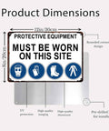 Aluminum Safety Sign 8 By 12 Inch Must Wear PPE On This Site Warning For Construction Sites Industrial Shops Warehouses And Factories Durable Weatherproof Sign with dimensions