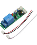 12V DC Timer Relay Module With Adjustable Cycle Delay And On Off Switch, DIY Friendly Power Shield For Arduino Projects, 0 To 60 Minute Delay, Single Time Mode, Easy Wiring, Reliable Relay Control For Automations. Green PCB relay module with blue relay and wires