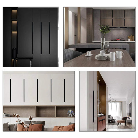 12 Piece 150mm Aluminum Concealed Finger Edge Pulls For Cabinets And Drawers With Mounting Screws Black Finish in modern kitchen view