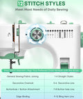 Solid Pick Portable Mini Sewing Machine For Beginners Featuring 12 Built In Stitches And Easy Hook Up Foot Pedal With A Complete 42 Piece Accessory Kit For Instant Quick Fixes And Chill Weekend Sewing Sessions showing stitch style selection.