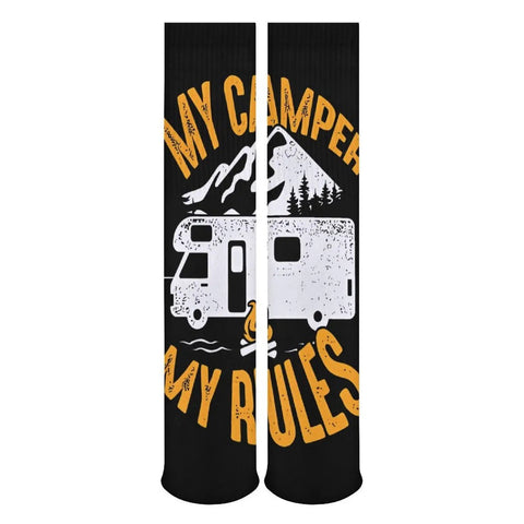 My Camper My Rules RV Camping Novelty Mid Calf Socks Pack Of 5 For Fatigue Relief And Leg Circulation