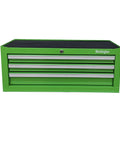 Beefy Three Drawer Portable Metal Tool Chest Built Heavy Duty With Ball Bearing Slides And Central Cam Lock 26 Inch Middle Cabinet Steel Tool Storage Box Organizer In Green, front view