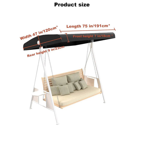 Replacement Canopy For 3 Seater Patio Swing Waterproof Outdoor Top Cover 210D Oxford Cloth Dustproof Rainproof Black
