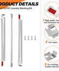 Heavy Duty Washer Dryer Stacking Kit For 27 Inch Laundry Machines, chrome metal frame pieces with screws for installation.