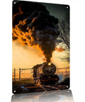 Vintage Steam Locomotive Sunset Aluminum Metal Sign Eight By Twelve Inch Dope Retro Railway Wall Art, locomotive in sunset