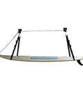 Easy Garage Storage Hoist For Kayaks Canoes Bikes And Ladders One Person Lift System With Pulleys Hooks Brackets Hardware 50 Ft Rope Saddle Straps 120 Lb Capacity Black, kayak overhead