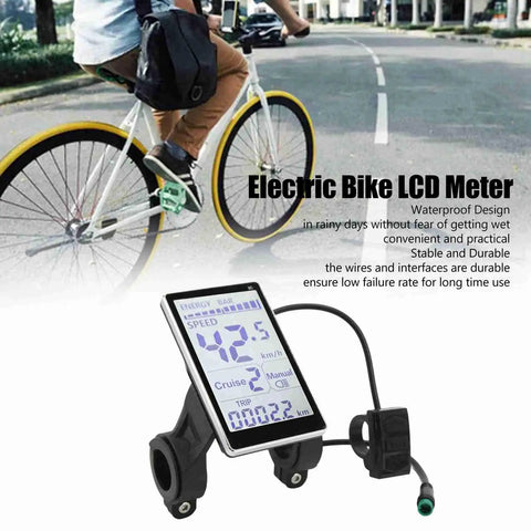 Universal 5 Pin LCD Display Meter for E Bikes and Scooters, 24V 36V 48V 60V waterproof connector, bike computer panel with handlebars