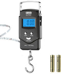 Pocket Size Fishing And Luggage Scale With Built In Tape And Backlit LCD Display 110 Lb 50 Kg Digital Weighing Scale Includes 2 AAA Batteries