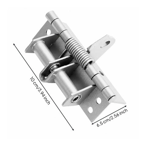 Automatic Concealed Self Closing Door Hinge With Heavy Duty Spring For Solid Wood Entryways, 10cm wide, silver painted steel.