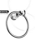 Slick Chrome Towel Ring With Crystal Accent, Flexible 180 Degree Rotating Wall Mounted Bath Hand Towel Holder, Silver Towel Rack