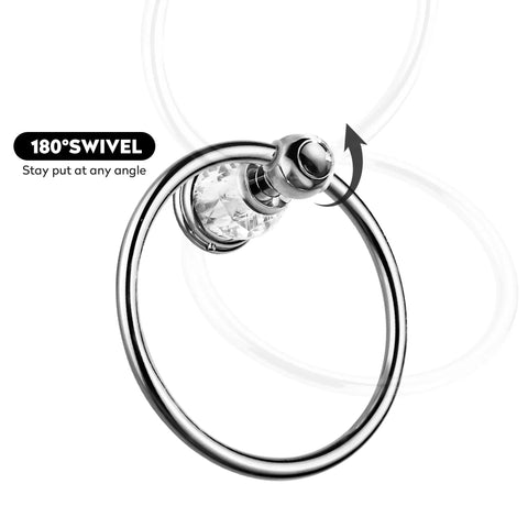 Slick Chrome Towel Ring With Crystal Accent, Flexible 180 Degree Rotating Wall Mounted Bath Hand Towel Holder, Silver Towel Rack
