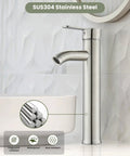 Dope Modern Tall Vessel Sink Faucet With Single Handle For One Hole Install in stainless steel brushed nickel finish