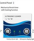 Control panel of Top Shelf Badass Ultrasonic Vinyl Record Washer with timer and heating function knobs.