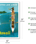 Outrigger Canoe Surfing Vintage Airline Travel Poster By Stan Galli, 1960s Master Art Print, Unframed 6x9 Inch Matte Finish On Heavyweight Paper