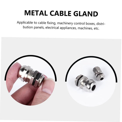 Close-up of 5 Piece Metal Cable Connector Kit with Waterproof Glands and Fasteners for Machinery Electrical Control Boxes
