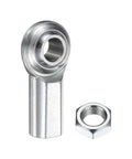 Heavy Duty Rod End Bearing With 3/8 Inch Bore And 3/8-24 UNF Right Hand Female Thread, 1045 Steel Housing And Hardened Ball Joint, Includes Jam Nut For Smooth Motion, High Wear Resistance, And Precise Articulation In Mechanical Linkages. silver rod end bearing with jam nut