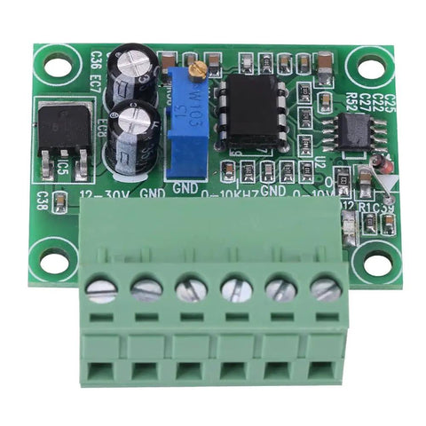 Top view of Plug And Play Frequency To Voltage Converter Module 0 Hz To 10 KHz 0 V To 10 V Digital To Analog Board for PLC and VFD control.