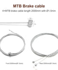 Premium 4-Piece Bike Brake Cable Set, Universal Standard Front And Rear Cables, 2M Length, for Mountain and Road Bikes