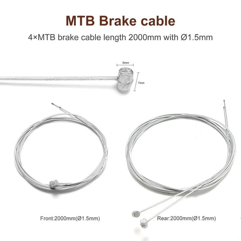 Premium 4-Piece Bike Brake Cable Set, Universal Standard Front And Rear Cables, 2M Length, for Mountain and Road Bikes