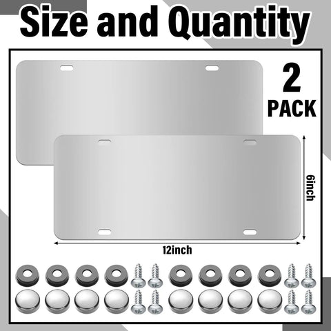 Stainless Steel License Plate Backing Twin Pack 12 By 6 Inches Silver Car Tag Holder With Screws And Caps Heavy Duty Metal Plate