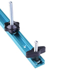 Quarter Inch T Track Bolts and Knobs Kit Pro Grade for Woodworking Jigs and Fixtures Includes One Inch One and a Half Inch and Two and a Half Inch T Track Bolts and One Inch Hex Bolts Fits Universal T Slot Tracks for DIY Jig Projects shown installed in blue T-slot.