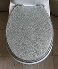 Rock Solid Soft Close Toilet Seat Heavy Duty Resin U Shape Bathroom Seat Slam Free Lid With Zero Hassle Quick Release Hinges And Super Easy Top Mount Setup in sparkling silver finish.