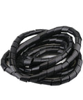 Flame Retardant Spiral Cable Protector Sleeve For 10mm Cables coiled, ID5mm Black, 3m length, flexible wire organizer.