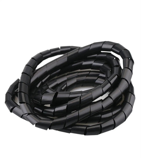 Flame Retardant Spiral Cable Protector Sleeve For 10mm Cables coiled, ID5mm Black, 3m length, flexible wire organizer.