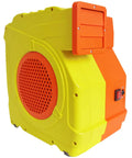 Yellow and orange Dual Mode 1300W 1600W Commercial Air Blower with 1.7 HP and 2.1 HP motors for bounce houses and inflatables.