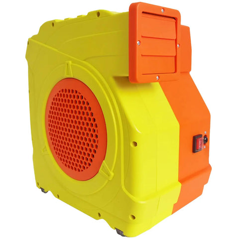Yellow and orange Dual Mode 1300W 1600W Commercial Air Blower with 1.7 HP and 2.1 HP motors for bounce houses and inflatables.