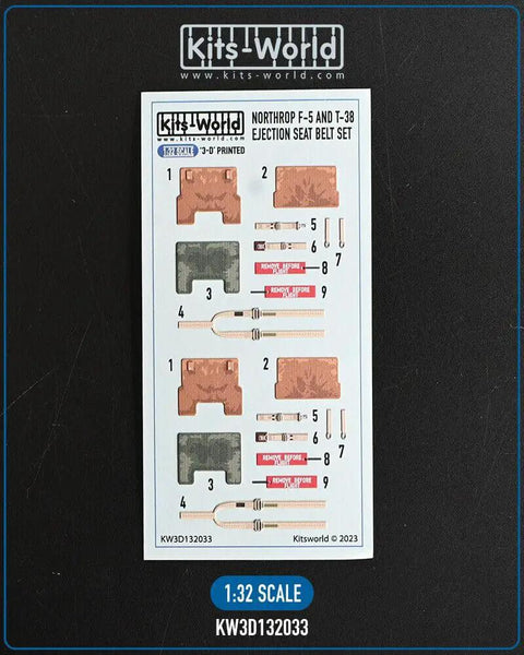 One Thirty Second Scale Northrop F 5E Tiger II And Talon Thirty Eight Ejection Seat Belt Set paper and 3D decal on black background