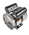 Garage Grade Electric Motor Optimized For Air Compressor Workflows Yields Two Hp Single Phase with black housing and sturdy base.