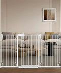 Extra Wide Baby Gate For Dogs And Doorways, Pressure Mounted Safety Gate For Living Room, Expands From 62 To 67 Inches, White in doorway