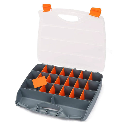 Handy Heavy Duty Hardware Storage Box With Easy Carry Handle And Clear Lid, 21 Adjustable Compartments And 2 Fixed Sections