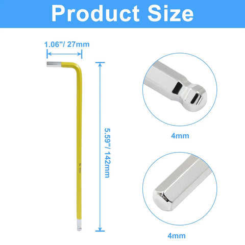 Beefy Ball End Hex Key Set 4mm 4 Pieces Long Arm L Shaped Allen Wrenches In S2 Steel size details with measurements