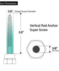 Wood Threaded Rod Anchor Screws Set For Quick Install No Predrilling Required Zinc Finished Steel One Quarter Inch By Two Inch Pack Of 75 Easy To Use For Wood Projects, product dimensions illustration showing 1/4 inch thread diameter and 2 inch length.