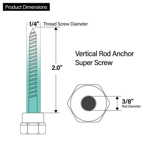 Wood Threaded Rod Anchor Screws Set For Quick Install No Predrilling Required Zinc Finished Steel One Quarter Inch By Two Inch Pack Of 75 Easy To Use For Wood Projects, product dimensions illustration showing 1/4 inch thread diameter and 2 inch length.