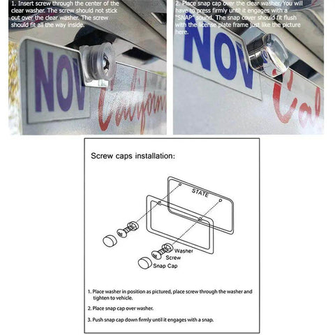 Installation guide for Stainless Steel License Plate Frame Set With Chrome Screw Caps Slim 2 Hole Design Rustproof Mirror Silver Finish