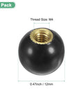 3 Pack Threaded Ball Knobs M4 Female Thread 12mm Diameter Thermoset Ball Knob With Brass Insert Lever Handle For Lathe Milling Drill Press Gear Levers Valves Lawn Mowers Black