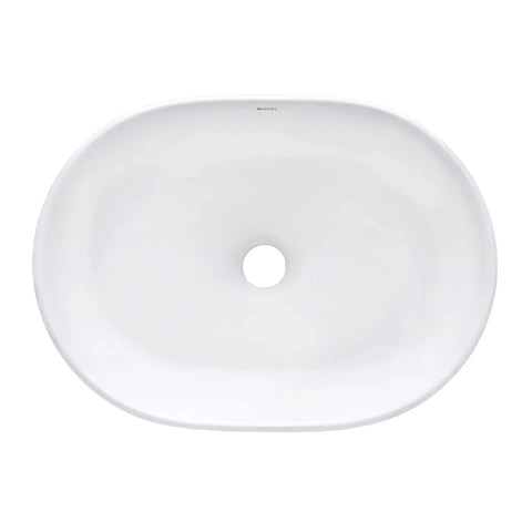 Top view of White Oval Vessel Sink for Countertop 19x14 Inch No Mounting Ring Required Easy Install No Fuss Above Counter Vanity Porcelain Ceramic Wash Basin