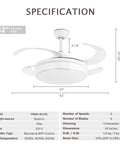 Specification for 42 Inch Retractable Ceiling Fan With Remote And LED Light Modern White Enclosed Ceiling Fan