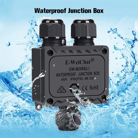 Waterproof Junction Box 2 Pack IP68 Outdoor Underground Plastic Electrical Box with water splash background