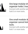 Diagram showing modular driver organizers from the 40 Tool Modular Driver Organizer Set Red ODM91240 Made In USA with tool slots.