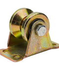 Built Like A Tank Four Pack V Groove Caster Wheels Engineered For Sliding Gate Inverted Tracks with heavy steel bracket and wheel.