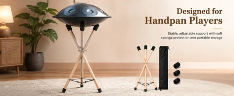 Adjustable Solid Wood Handpan Drum Stand With Carry Bag And Three Replacement Foam Pads For 10 To 22 Inch Steel Tongue Hang And Panda Drums Built Tough With Zero Wobble So You Stay Locked In During Every Session